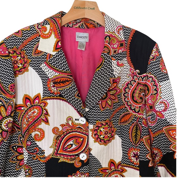 CHICO’S Women's Fully Lined Multi-Color Paisley Button Up Blazer Jacket Size 16 - Picture 3 of 6